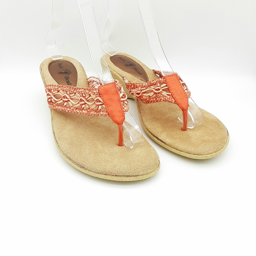 Duck Head wedge sandals faux wood slip on orange tan lightweight women size 8